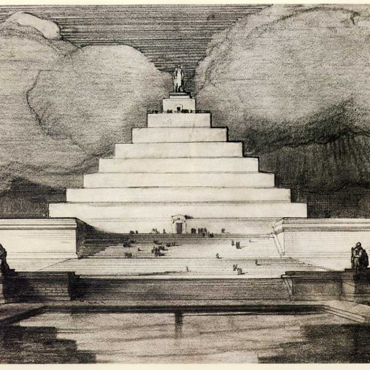 Proposal for the Lincoln Memorial by John Russell Pope, 1912. This was one of several proposals by Pope for the Lincoln Memorial in widely different styles. National Archives. 
