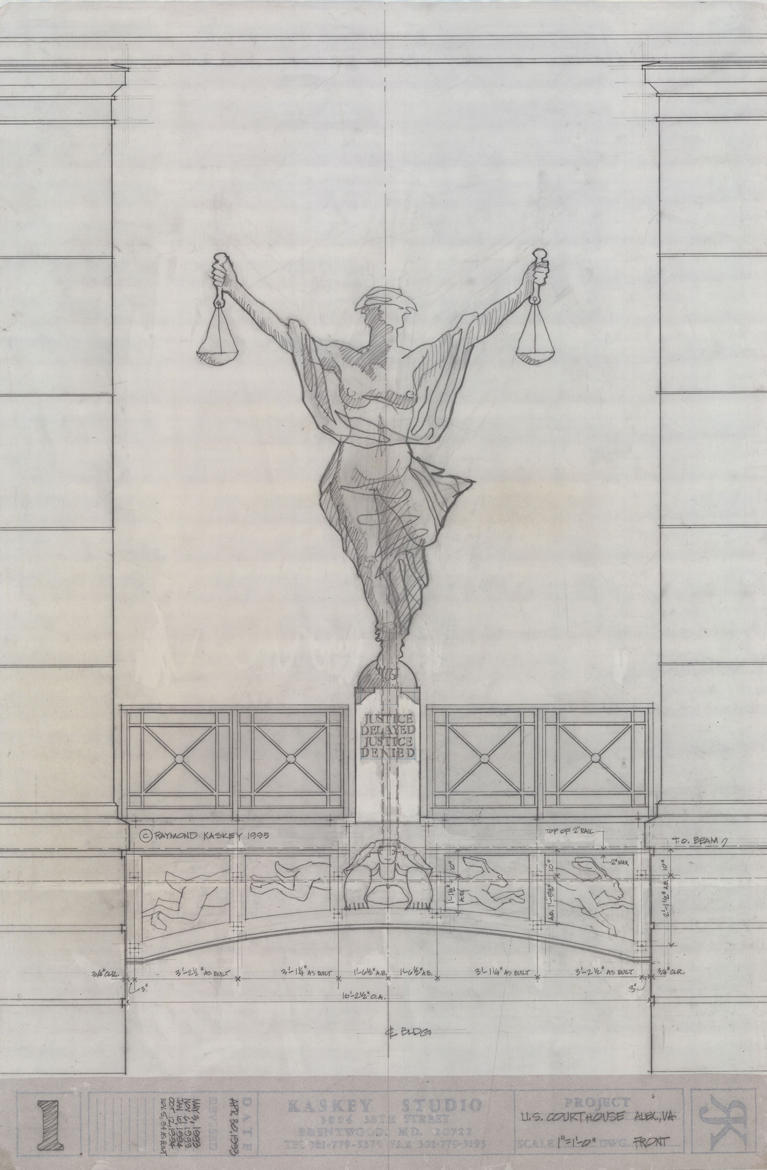 Alexandria Courthouse, Justice Delayed, Justice Denied, preparatory drawing. Kaskey Studio.