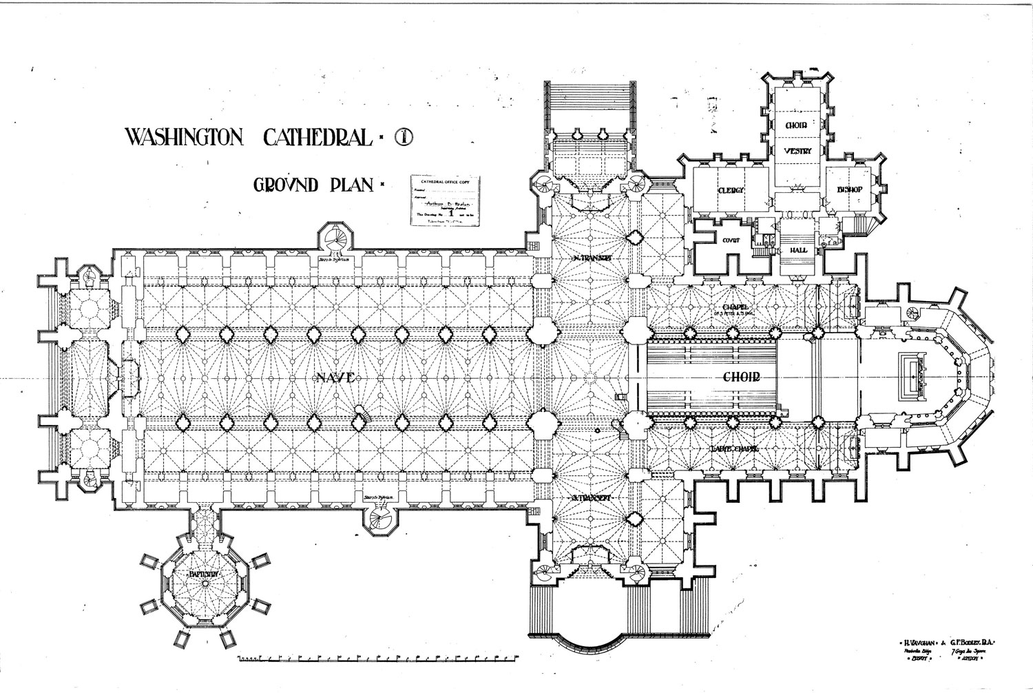 Ground Plan, Washington Cathedral, 1907. Courtesy of Washington National Cathedral Construction Archives Collection, National Building Museum Collection.