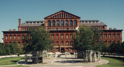 The F Street façade of the National Building Museum (formerly the Pension Building), with its principal block modeled after the Palazzo Farnese.