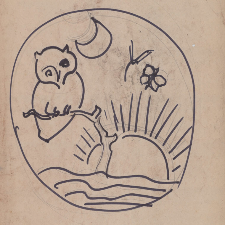 Owl, stone art sketch by Heinz Warneke, 20th century. Courtesy Washington National Cathedral Construction Archives Collection. 