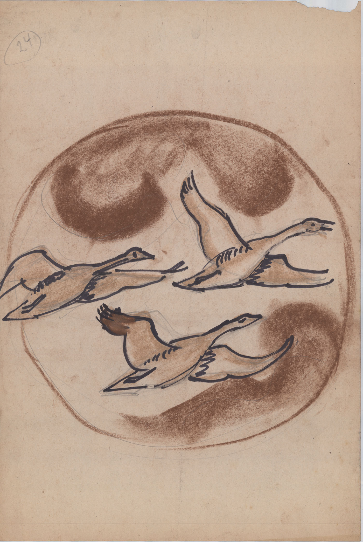 Flying geese stone art sketch by Heinz Warneke, 20th century. Courtesy Washington National Cathedral Construction Archives Collection.