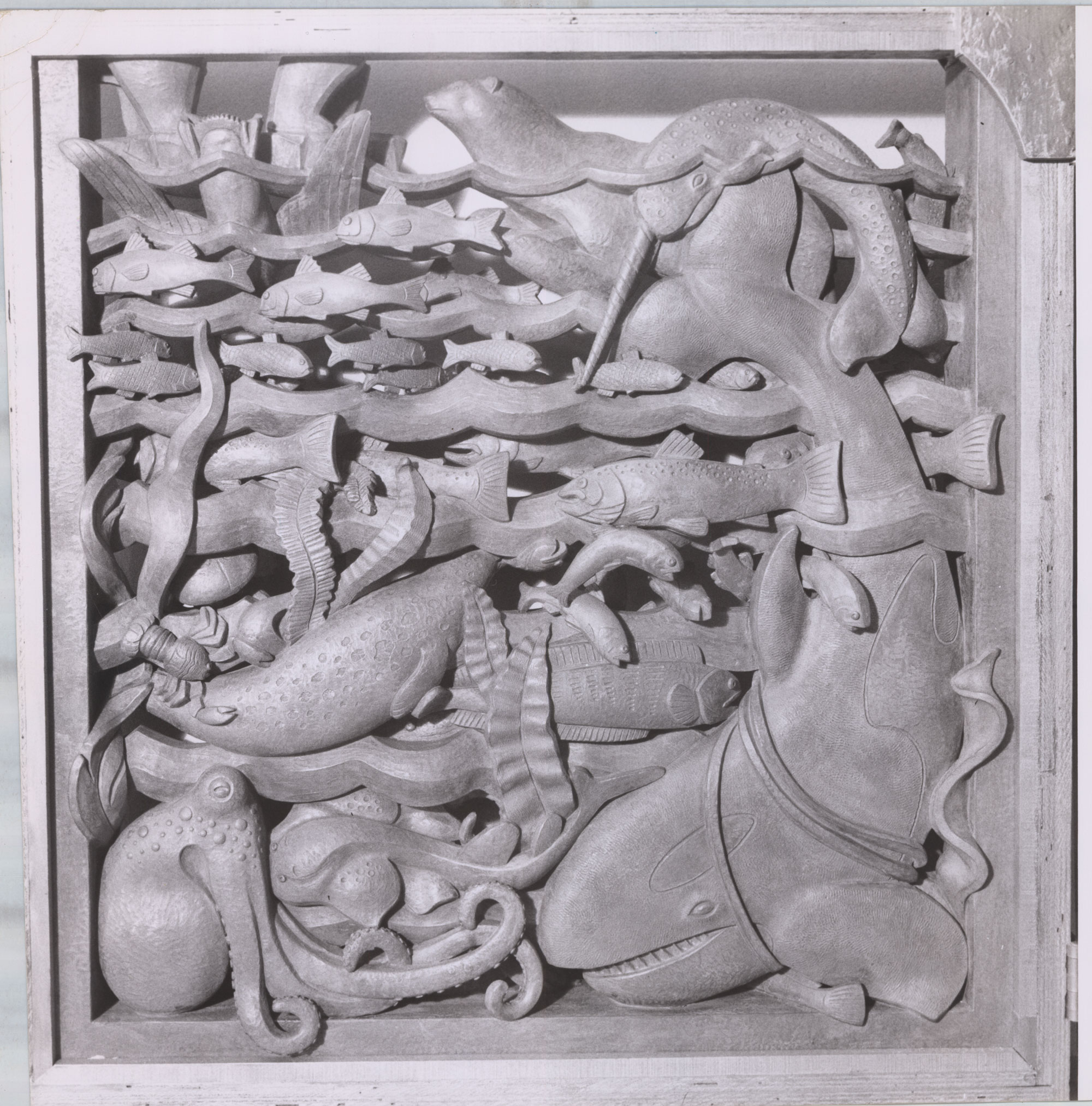 Animals of the sea, sculpture photograph by Byron Chambers, 20th century. Courtesy Washington National Cathedral Construction Archives Collection.
