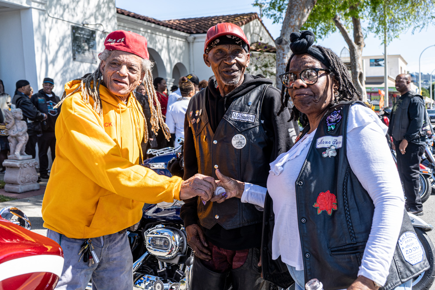 March 11, 2020: Members of Bay Area motorcycle clubs at a memorial service for their friend Spiderman, Stewart’s Rose Manor Funeral Service, 3331 Macdonald Avenue, Richmond, California. © Camilo José Vergara