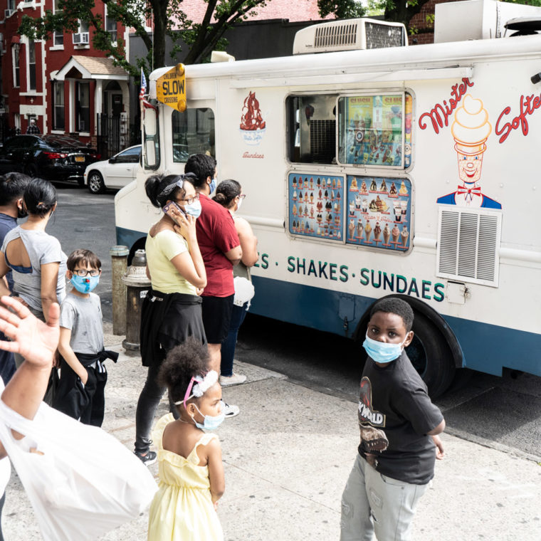May 27, 2020: Lining up for ice cream at East 140th Street and Willis Avenue, Bronx, New York. © Camilo José Vergara 