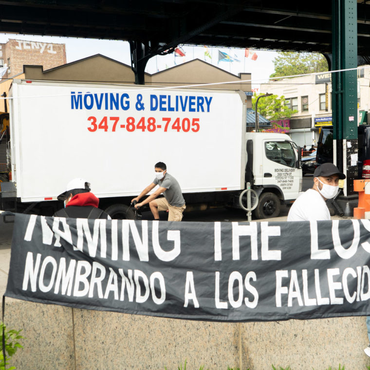 May 24, 2020: Naming the Lost. This sign at 103rd Street at Roosevelt Avenue in Corona, Queens, New York, appeared the same week The New York Times published the names of 1,000 people who had died in the pandemic. © Camilo José Vergara 