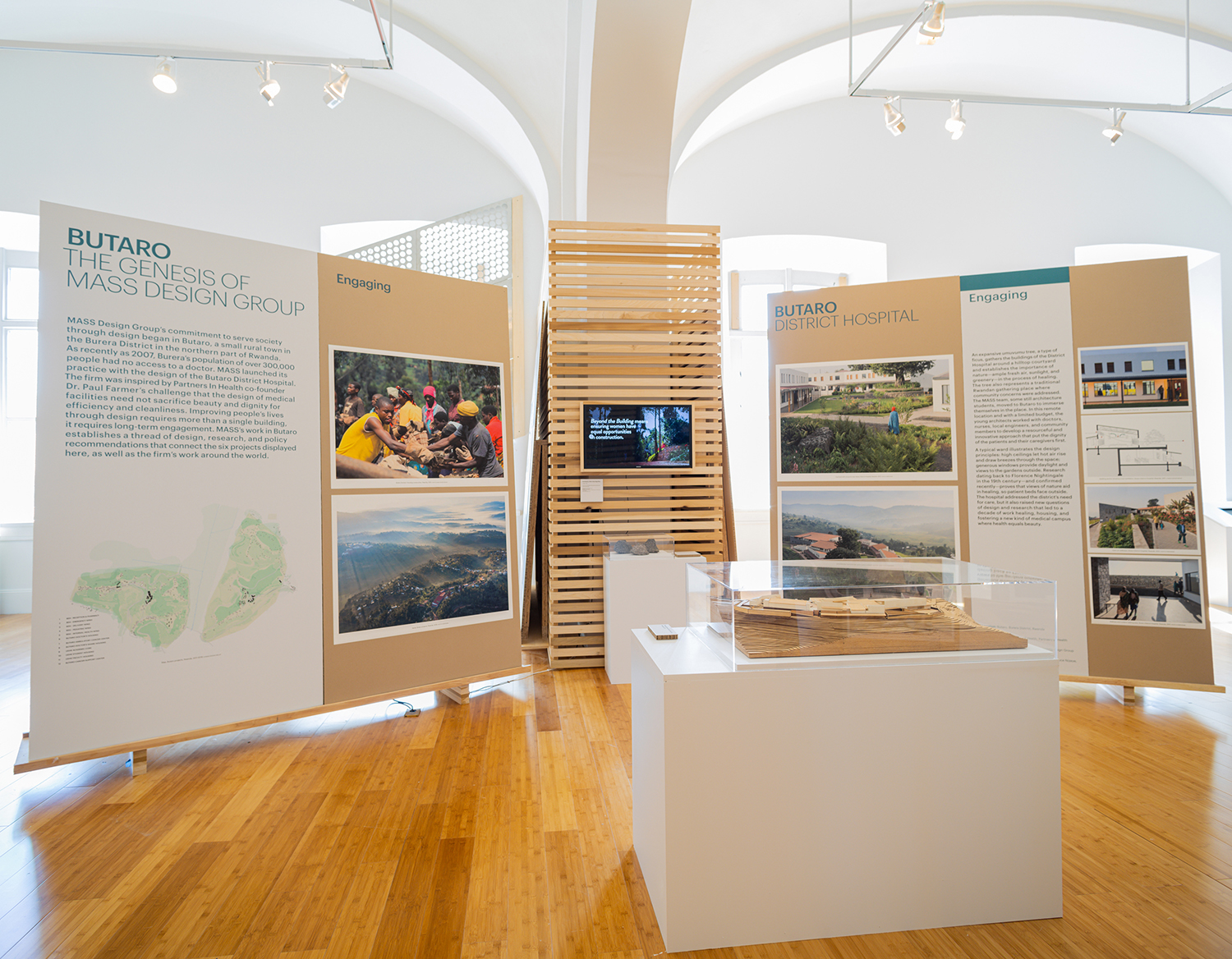 Exploration of MASS Design Group’s work on heathcare facilities in Butaro, Rwanda, forms the backbone of the exhibition.