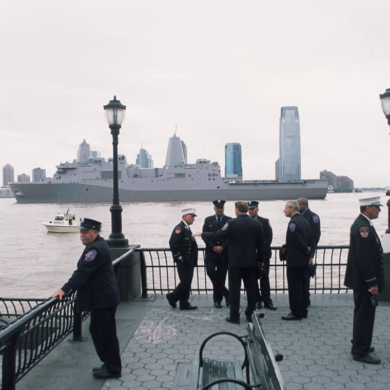 View west to Jersey City from Battery Park City, New York, New York; September 11, 2011. 